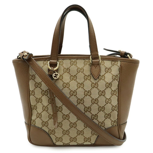 Gucci Beige Beige Brown Brown Gg Canvas Leather Handbag Shoulder Bag
