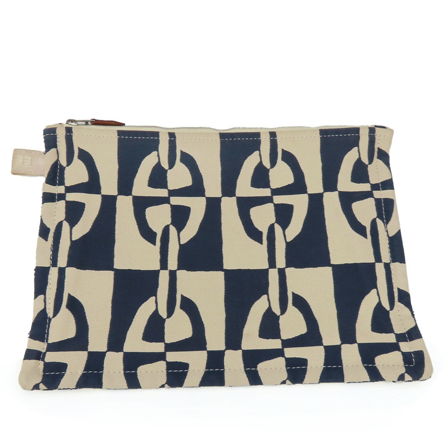 Hermes Ivory Clutch Bag Pouch Canvas Navy