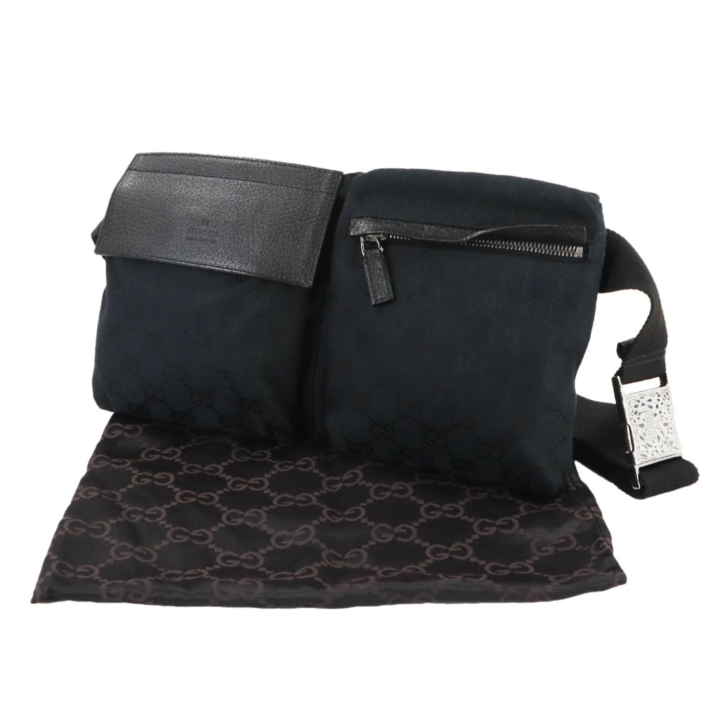 Gucci Black Gg Canvas Leather Fanny Pack