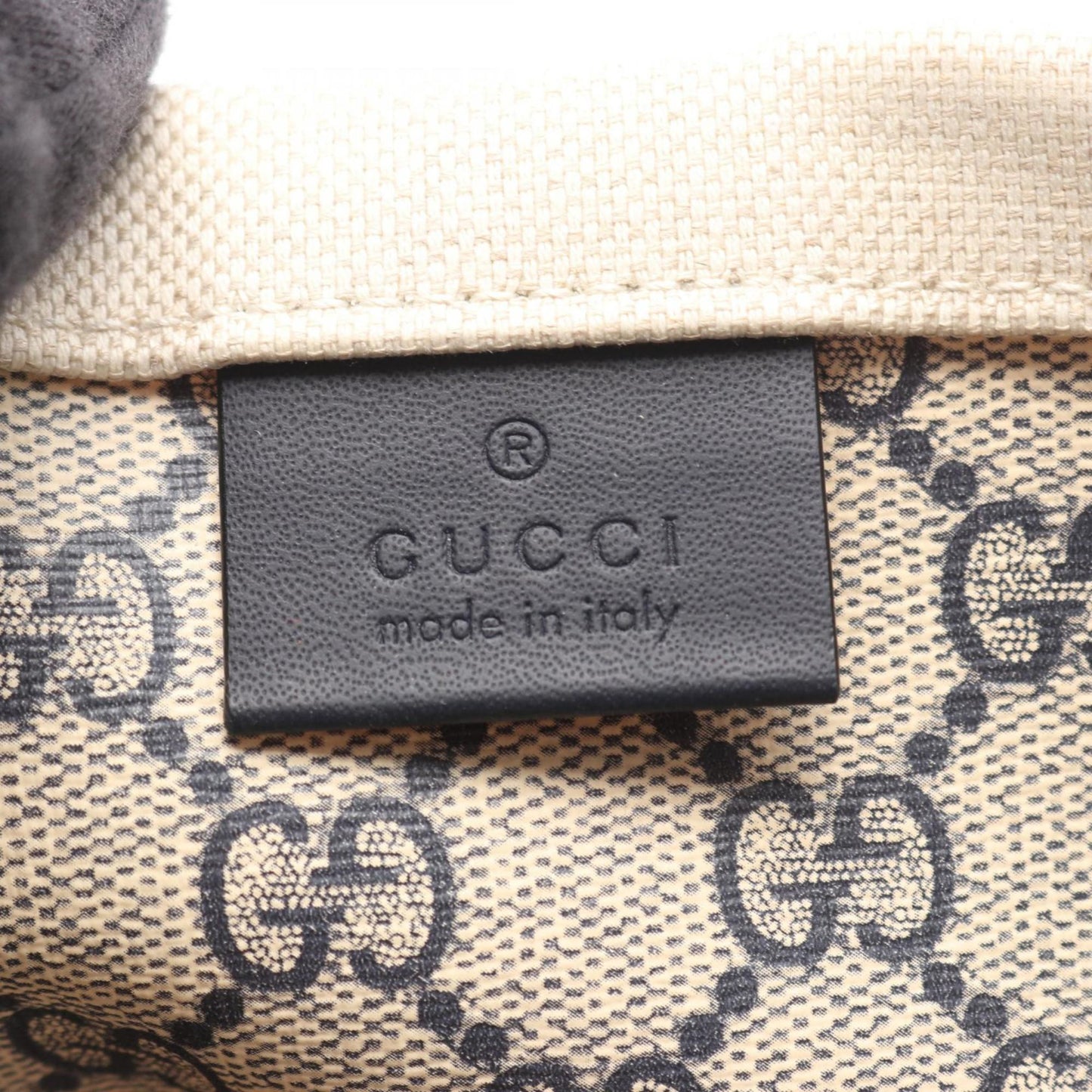 Gucci Ivory Navy Canvas Leather Tote Bag