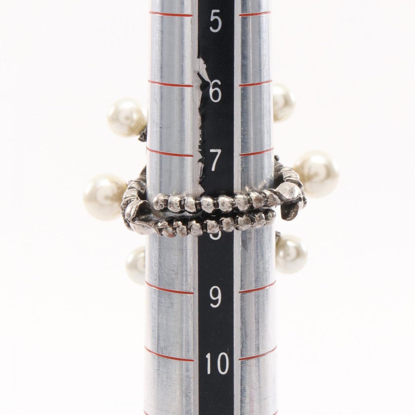 Gucci Silver Pink White Artificial Pearl Rhinestone Stainless Steel Band Ring
