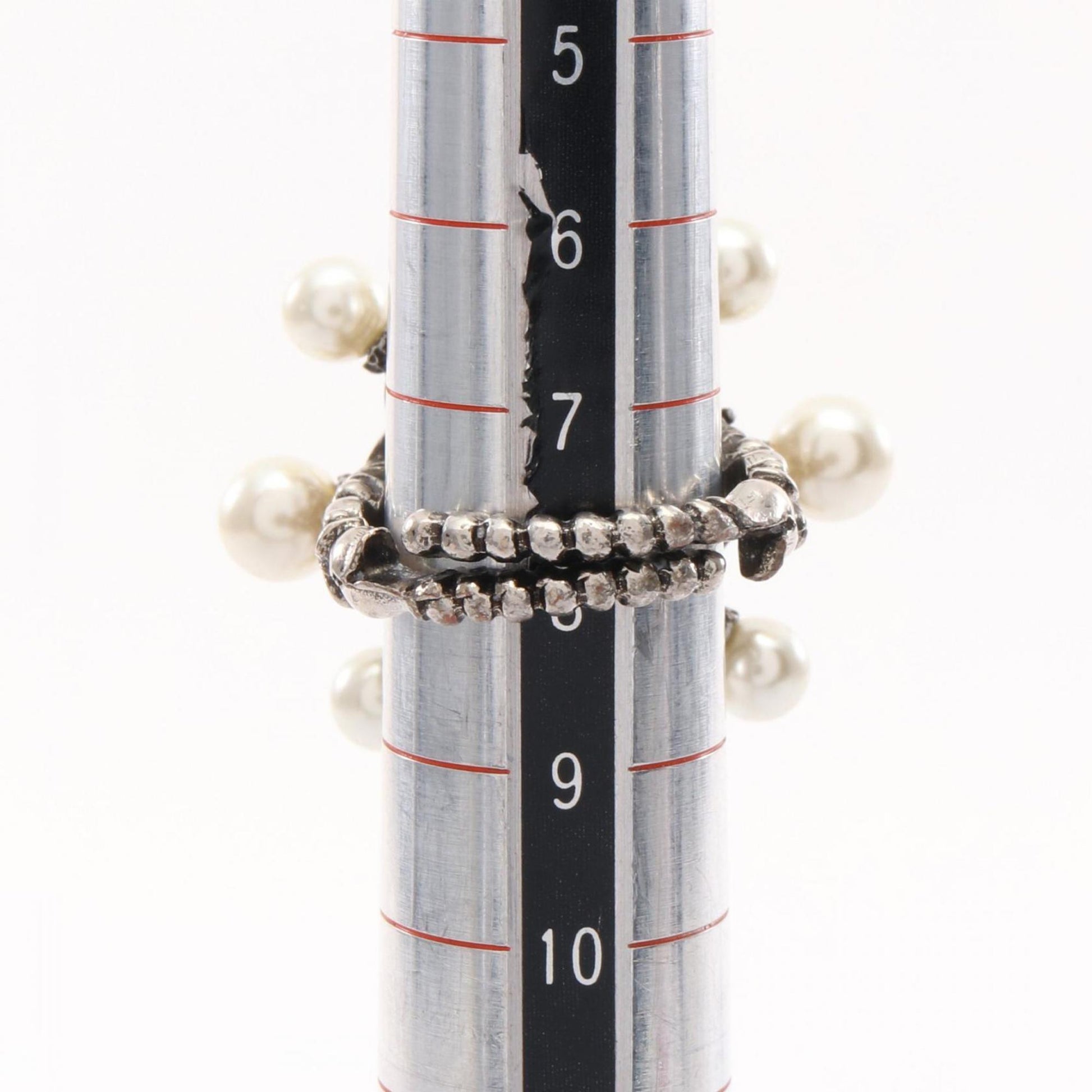Gucci Silver Pink White Artificial Pearl Rhinestone Stainless Steel Band Ring