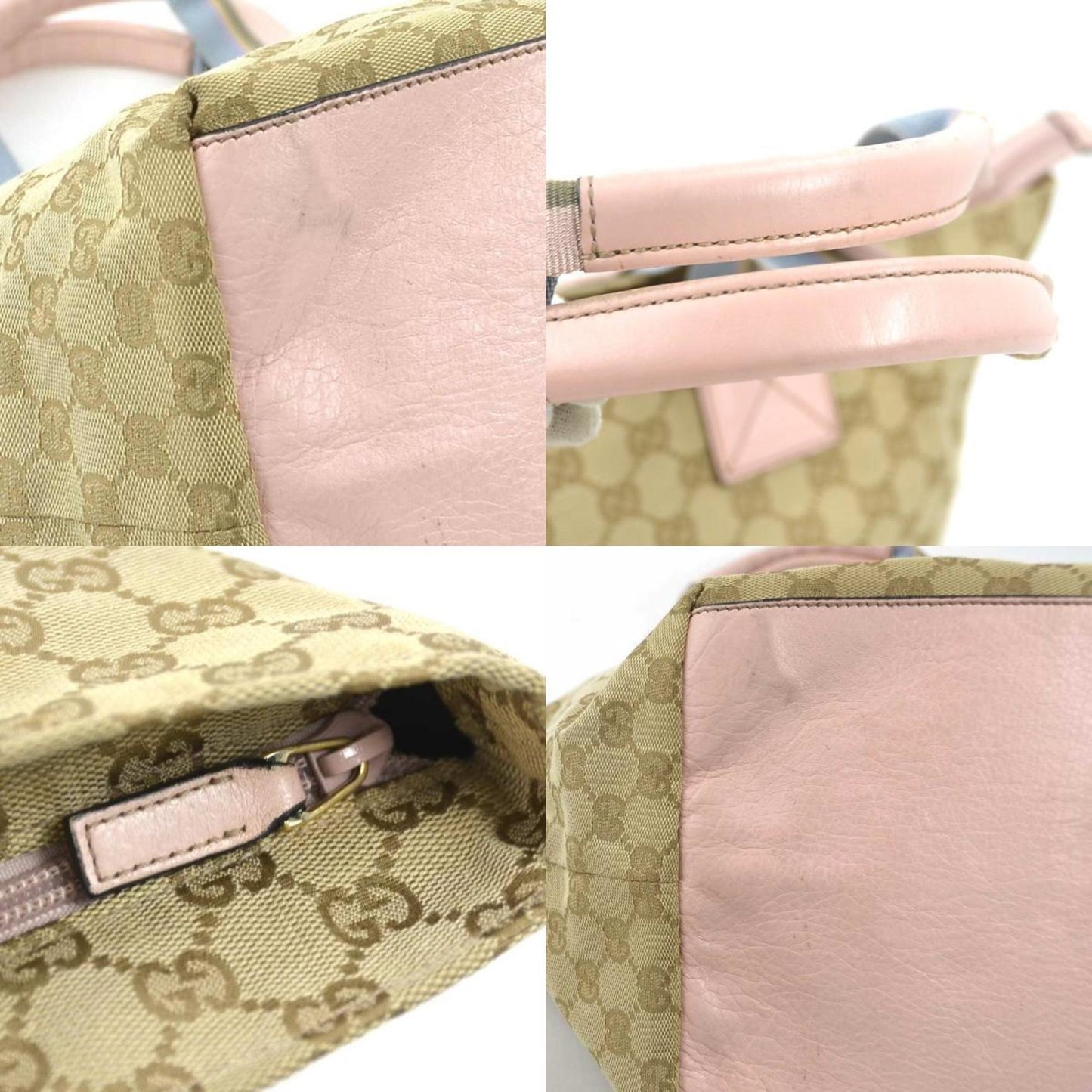 Gucci Beige Blue Pink Gg Canvas Leather Shoulder Bag Tote Bag