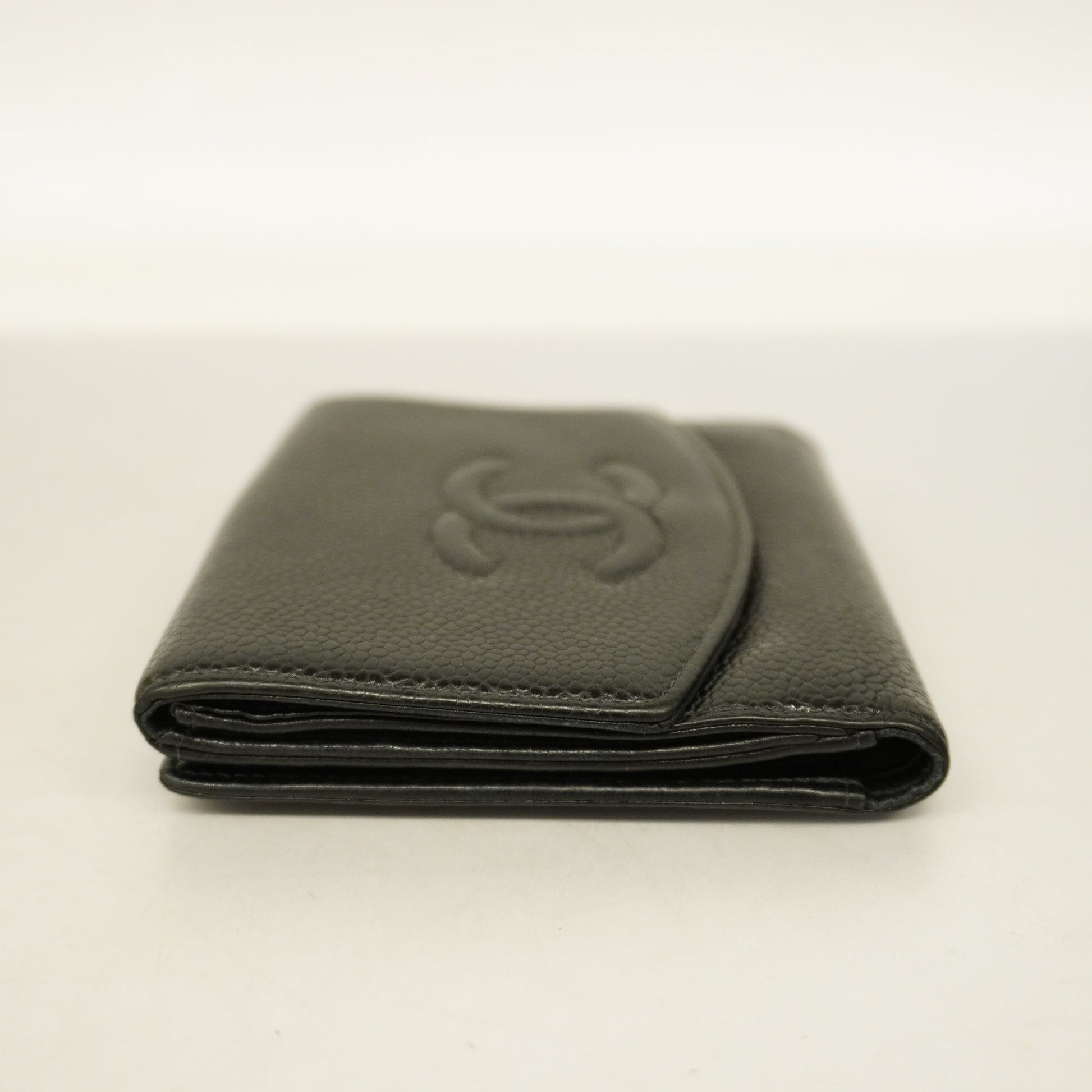 Chanel[3cc2369]   wallet caviar skin black gold metal