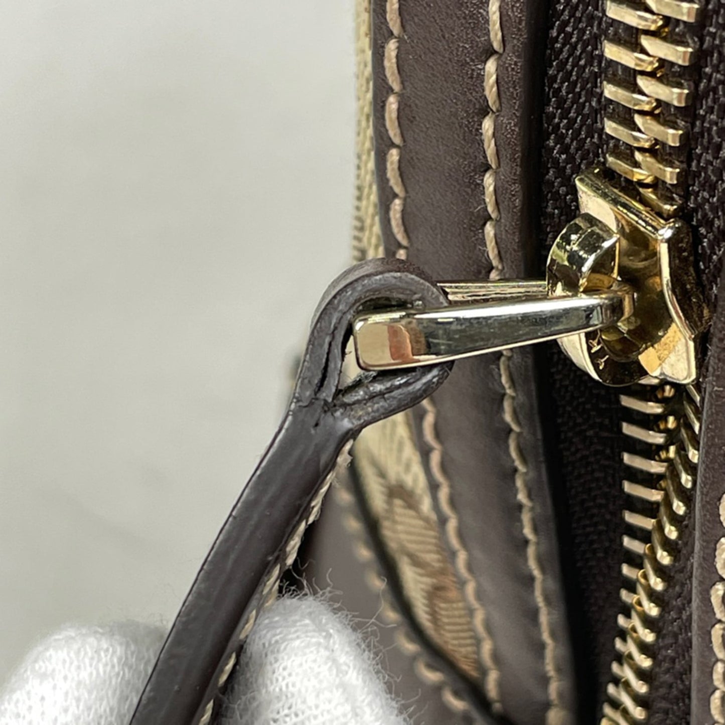 Gucci Brown Leather Canvas Handbag