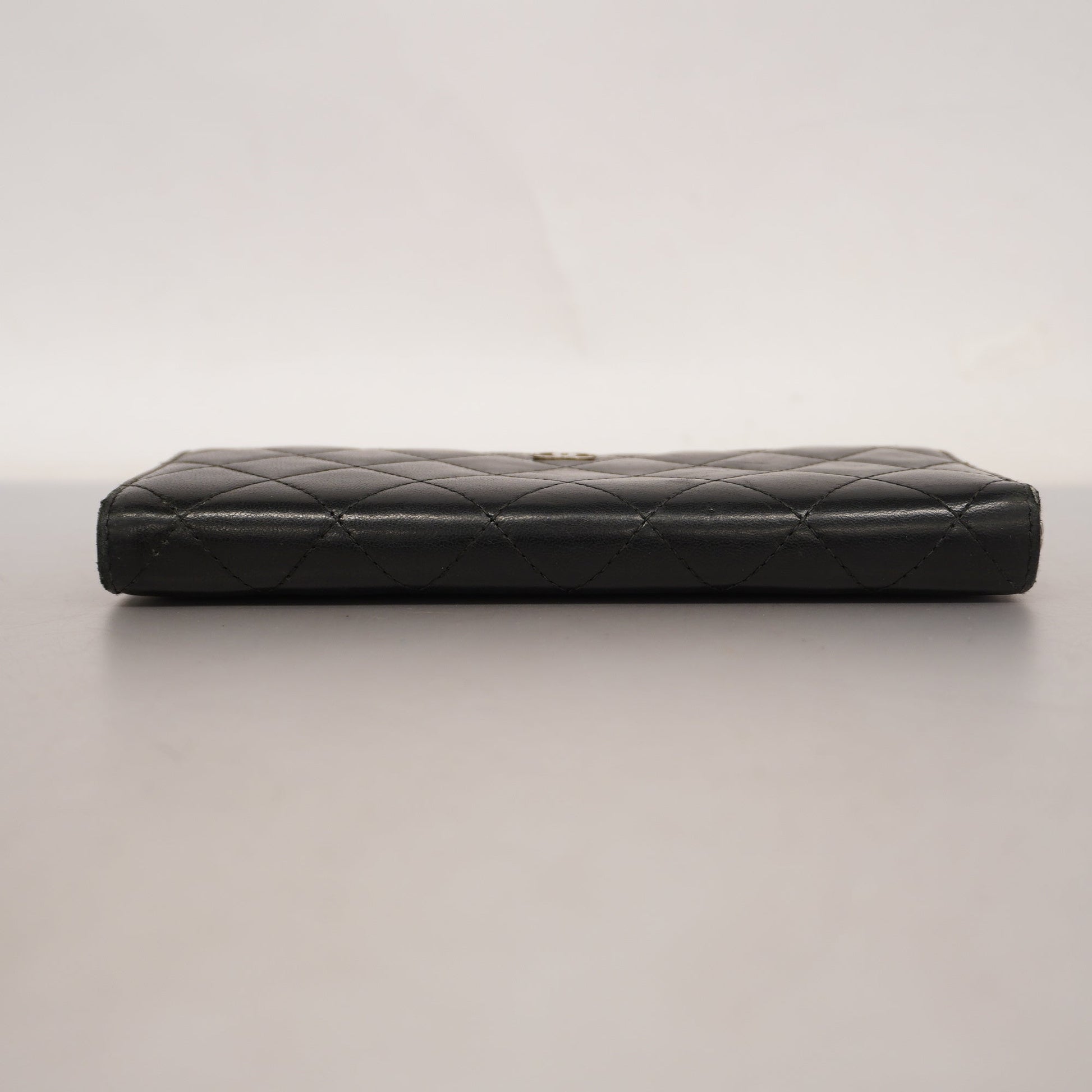 ChanelAuth  Matelasse Long Wallet Silver Metal Fittings Women's Lambskin Black