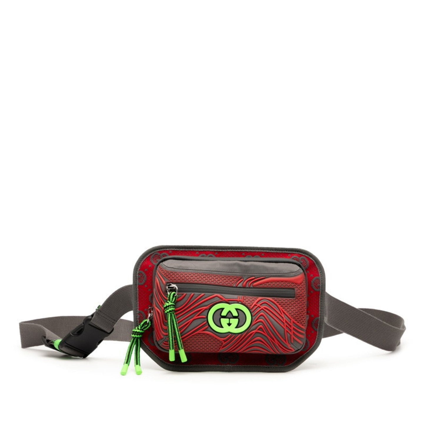 Gucci Gray Green Red Color Nylon Rubber Sling Bag