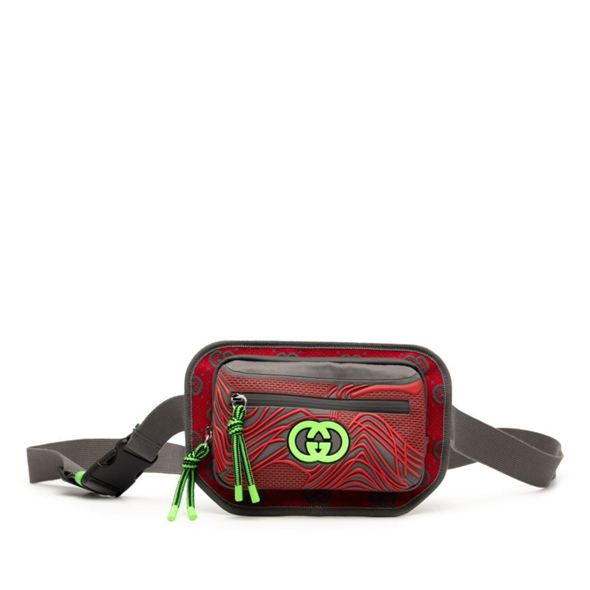 Gucci Gray Green Red Color Nylon Rubber Sling Bag