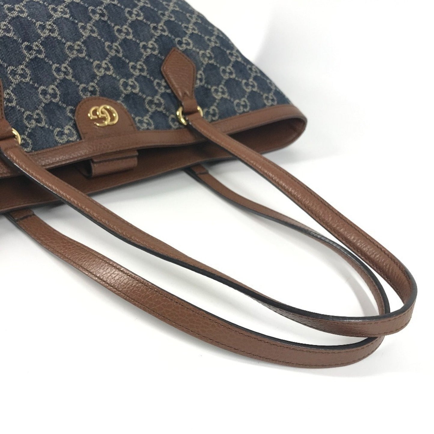Gucci Blue Brown Denim Leather Shoulder Bag Tote Bag