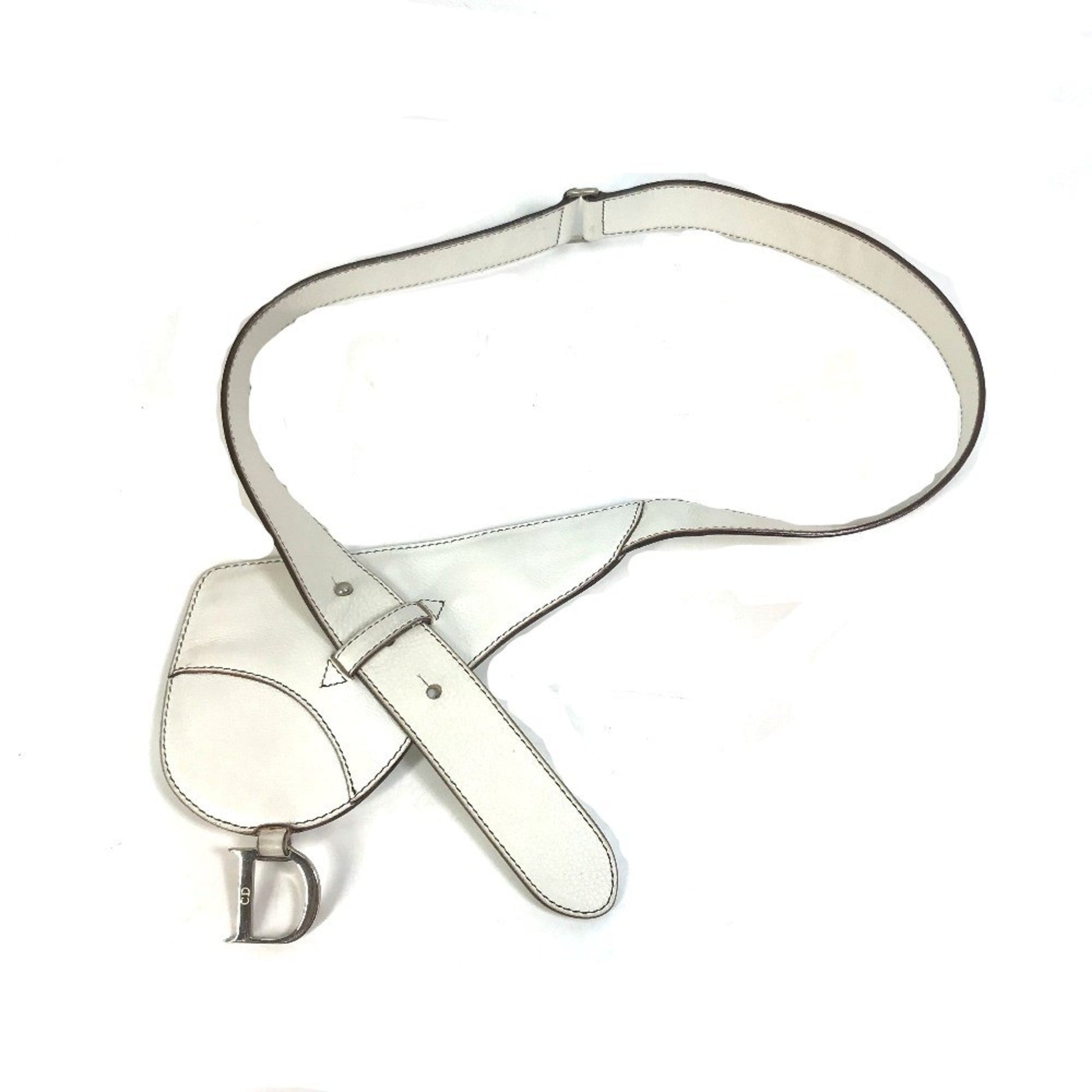 Dior Handbag Christian Fanny Pack Pouch Saddle Bag Leather White