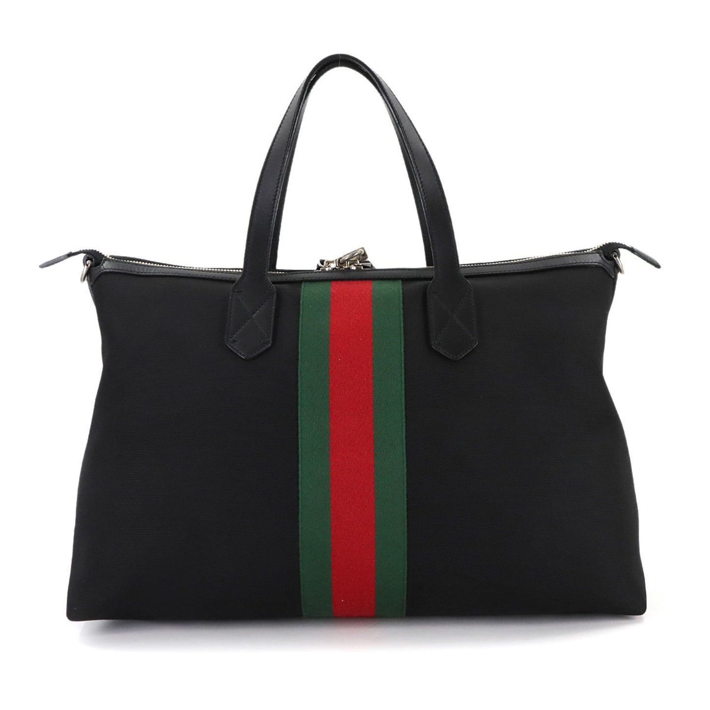 Gucci Black Nylon Canvas Leather Shoulder Bag Tote Bag