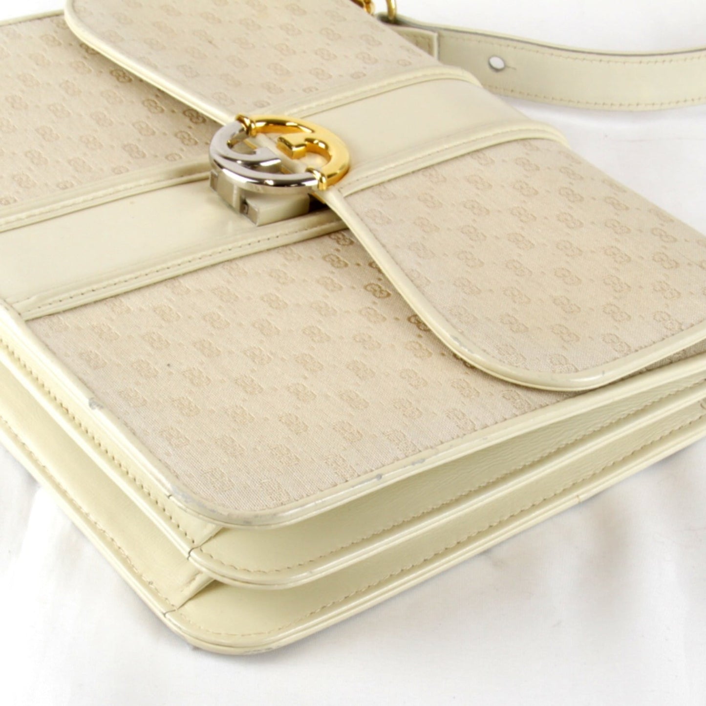 Gucci Microguccissima White Canvas Leather Shoulder Bag