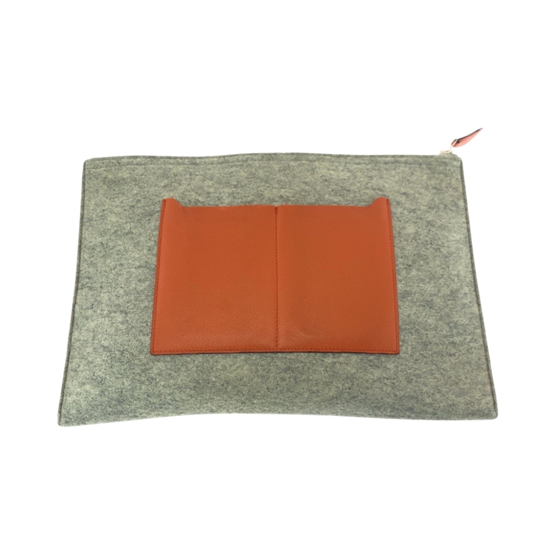 Hermes Felt Epsom Clutch Bag Leather Gray Orange