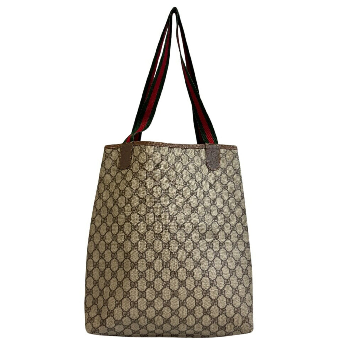 Gucci Sherry Line Beige Brown Green Red Color Pvc Canvas Tote Bag