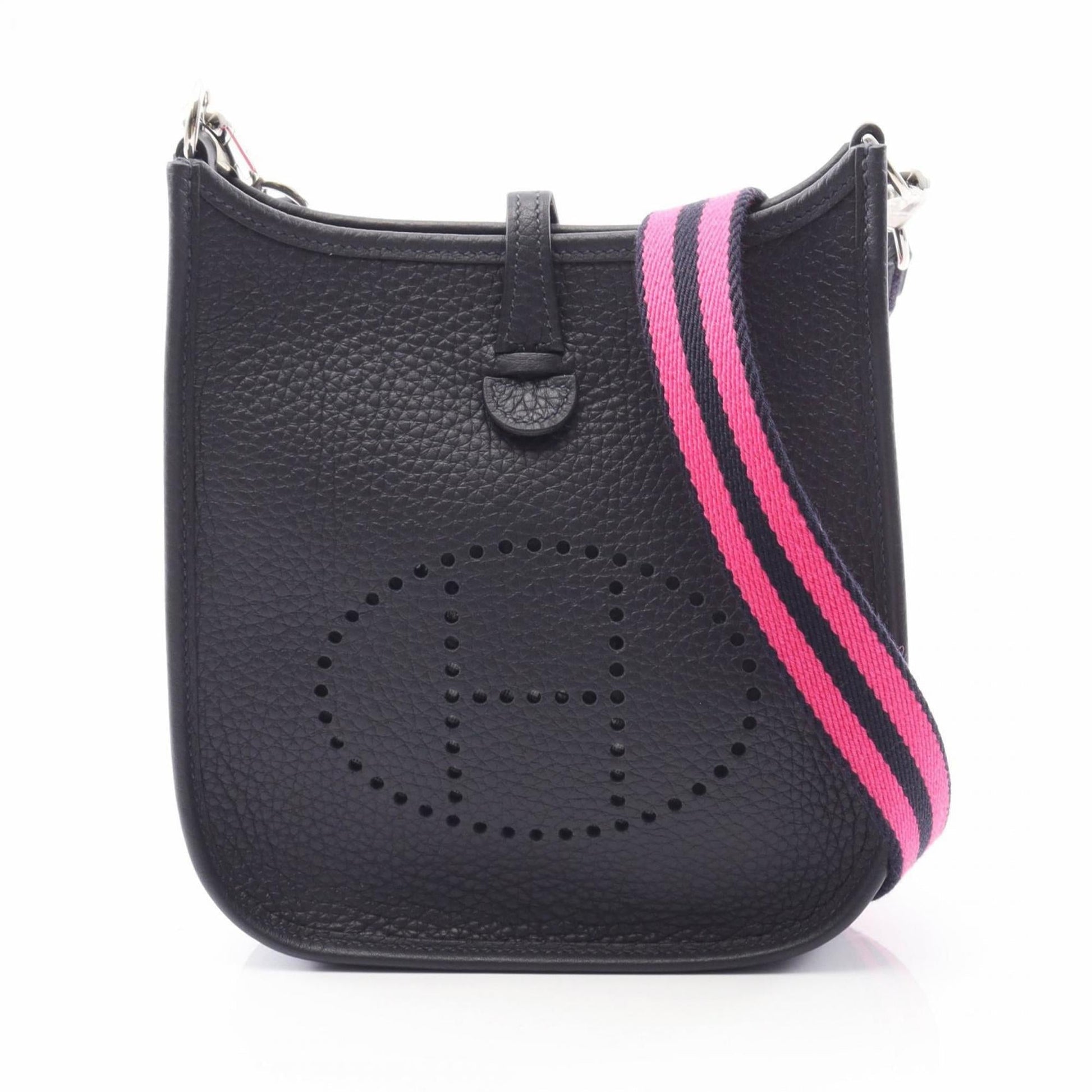 Hermes Taurillon Clemence Shoulder Bag Leather Navy