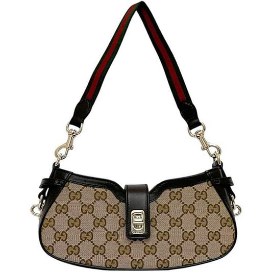 Gucci Beige Brown Canvas Leather Shoulder Bag