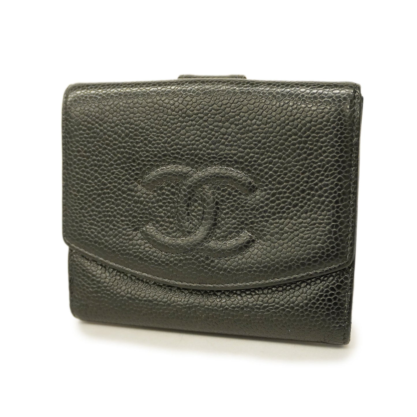 Chanel[3cc2369]   wallet caviar skin black gold metal