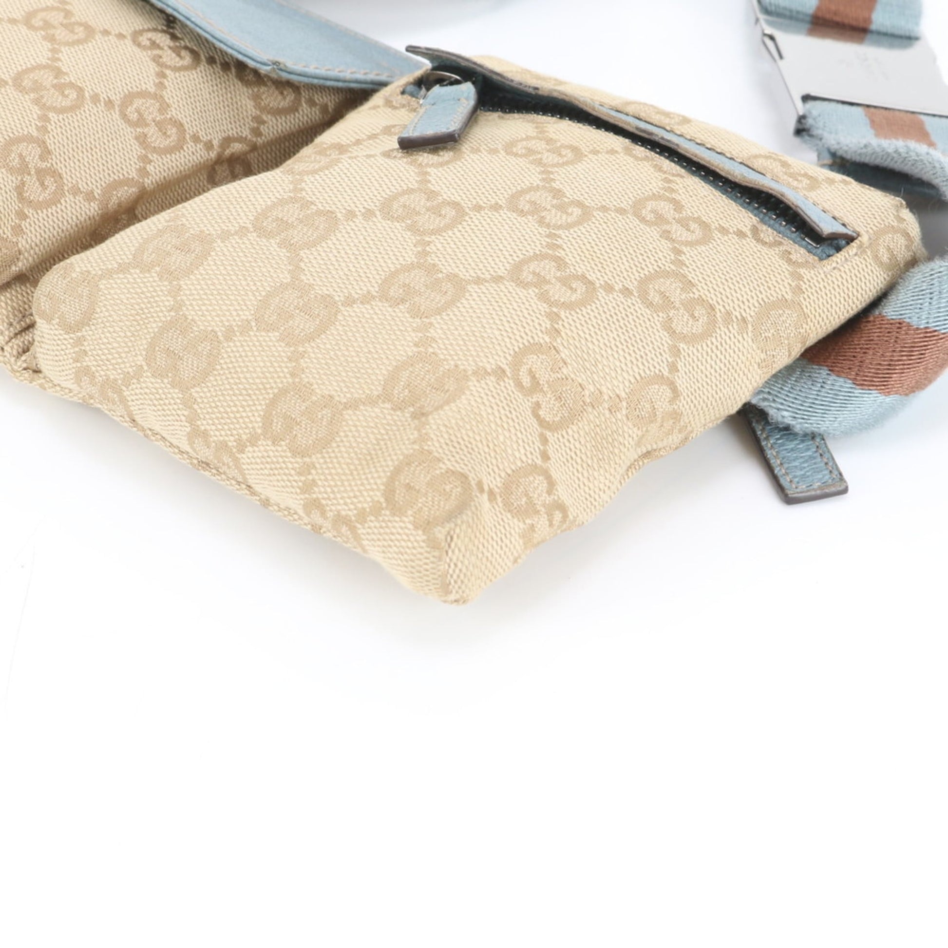 Gucci Blue Brown Leather Canvas Pouch Sling Bag