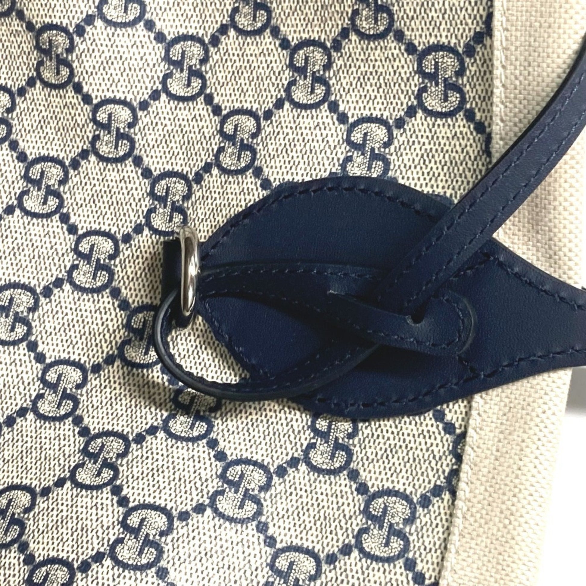 Gucci Beige Black Dark Navy Canvas Leather Shoulder Bag Tote Bag