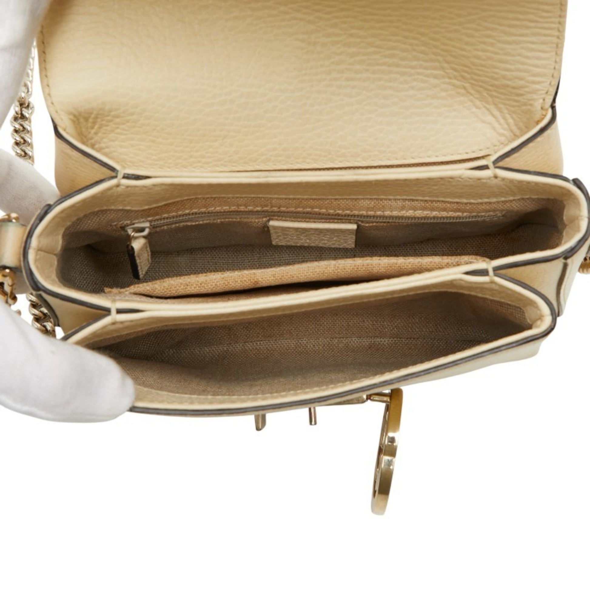 Gucci Beige Ivory Leather Shoulder Bag