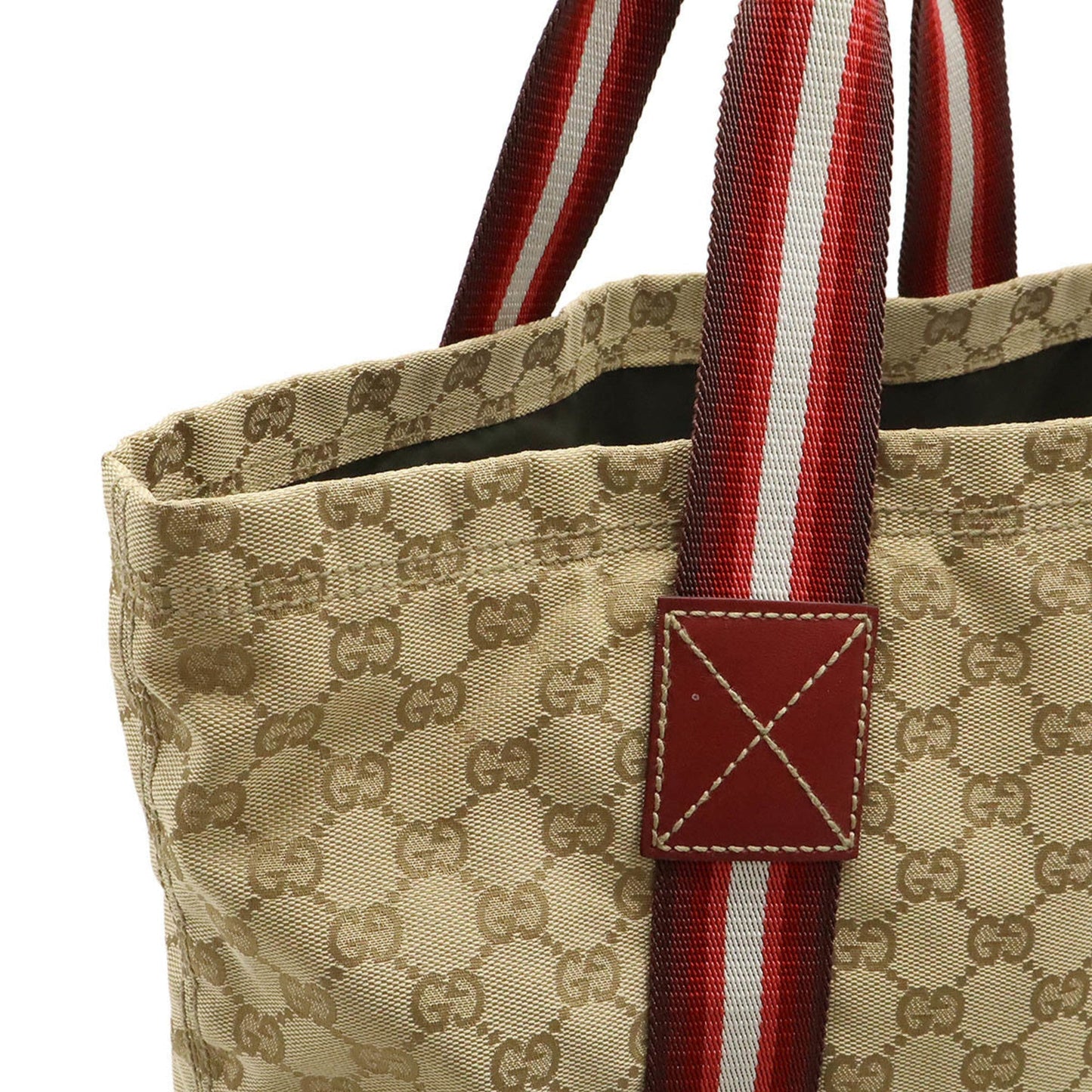 Gucci Beige Multi-Color Red Color Canvas Leather Shoulder Bag Tote Bag