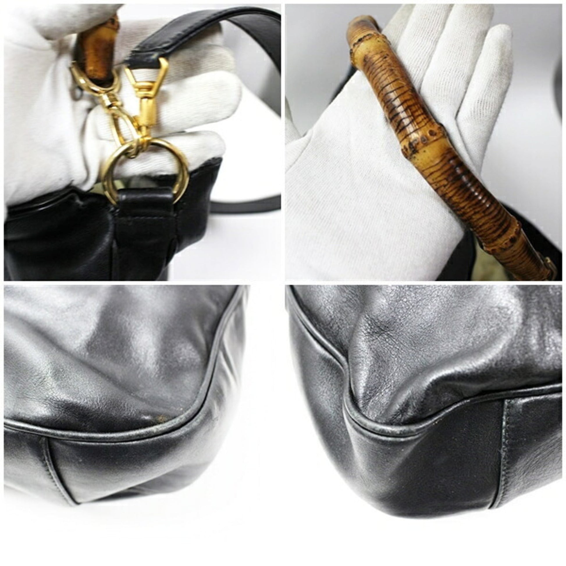 Gucci Bamboo Black Gray Leather Shoulder Bag