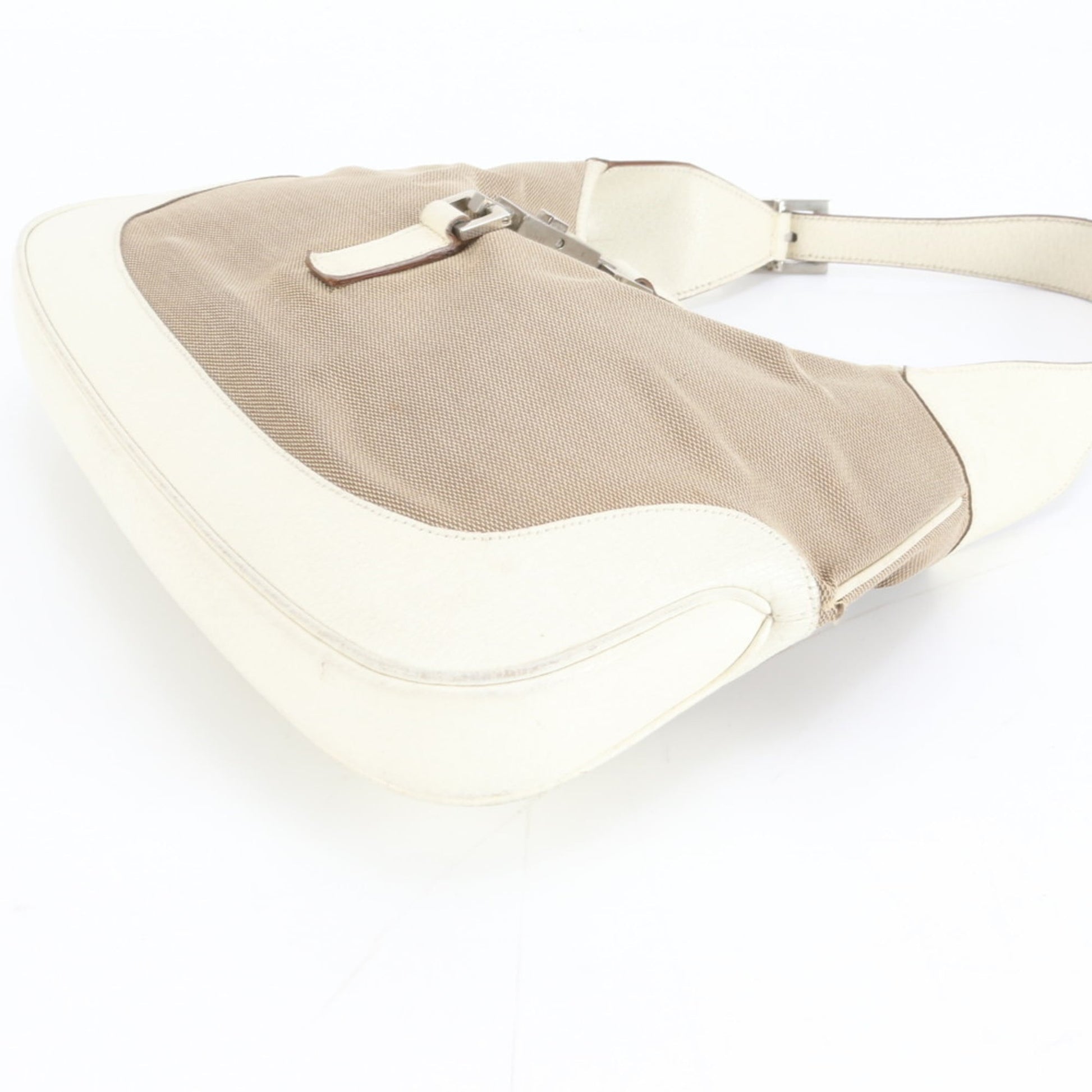 Gucci Beige Leather Canvas Shoulder Bag