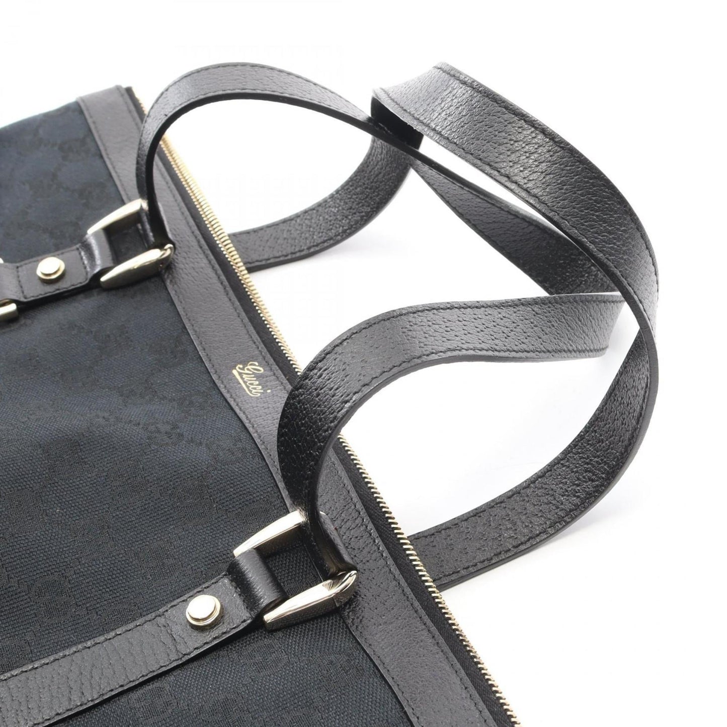Gucci Black Gg Canvas Leather Tote Bag