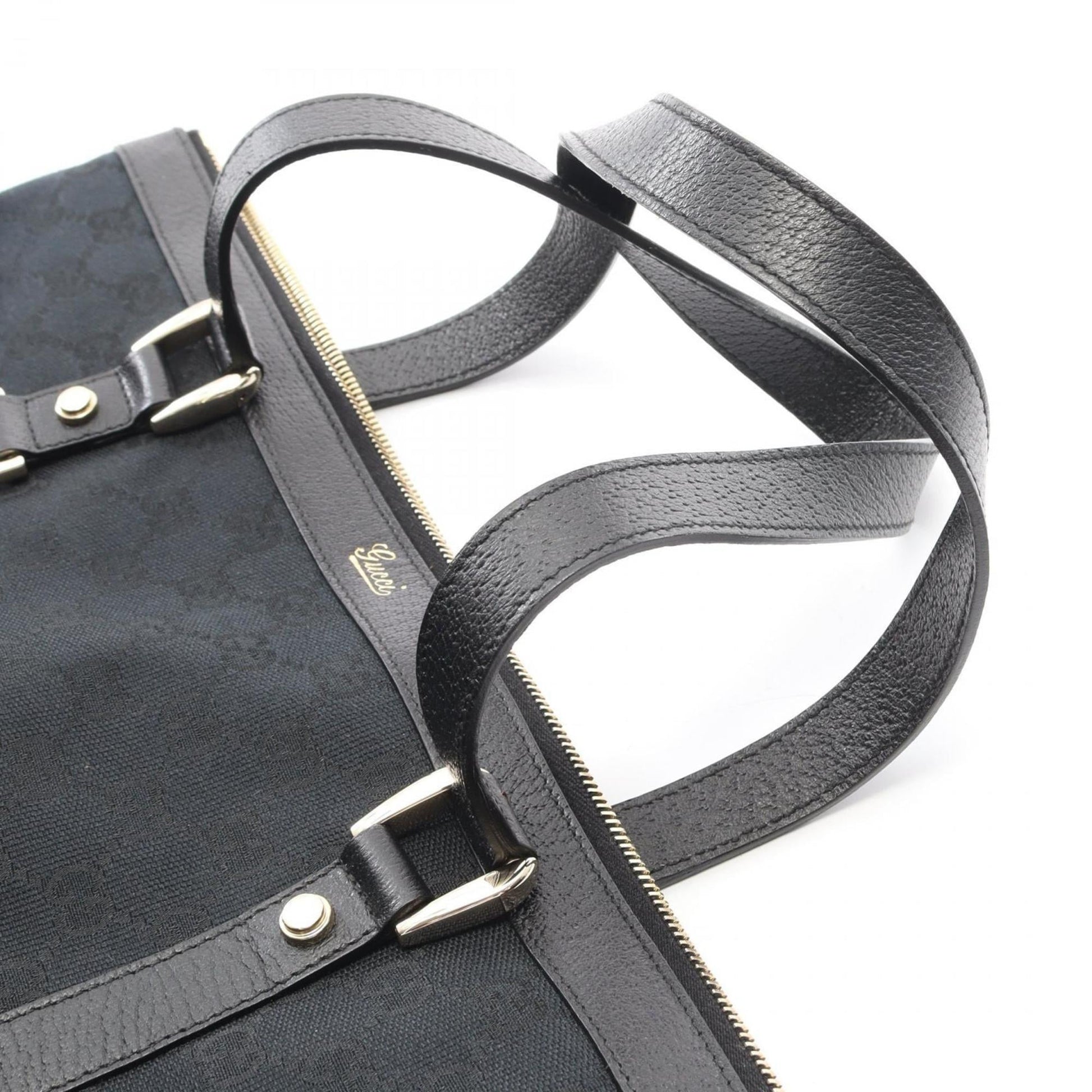 Gucci Black Gg Canvas Leather Tote Bag