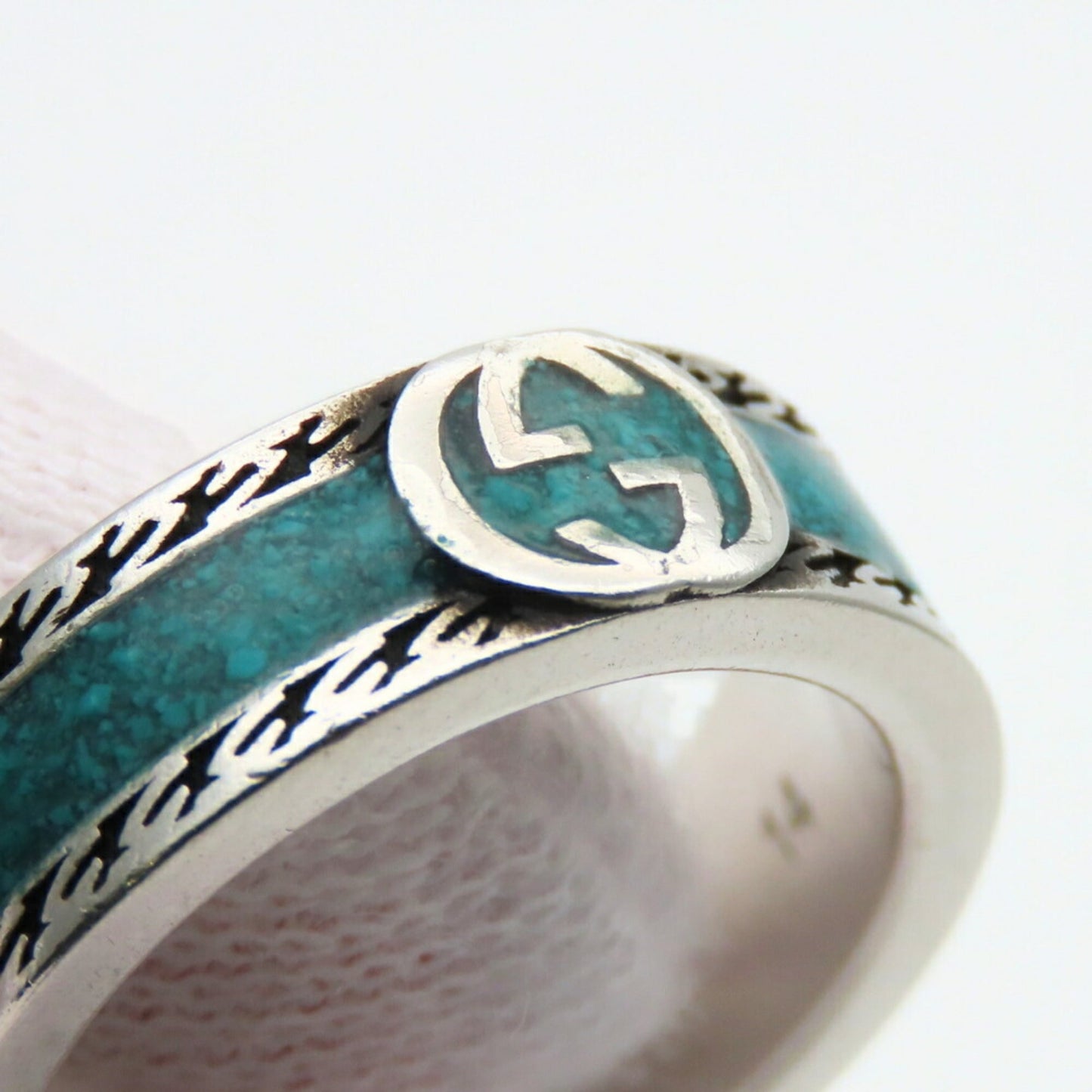 Gucci Silver Turquoise Enamel Silver 925 Band Ring