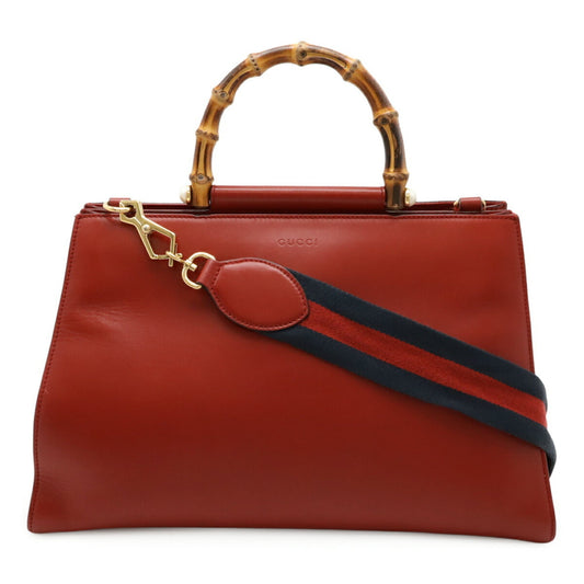 Gucci Red Color Bamboo Leather Handbag Shoulder Bag