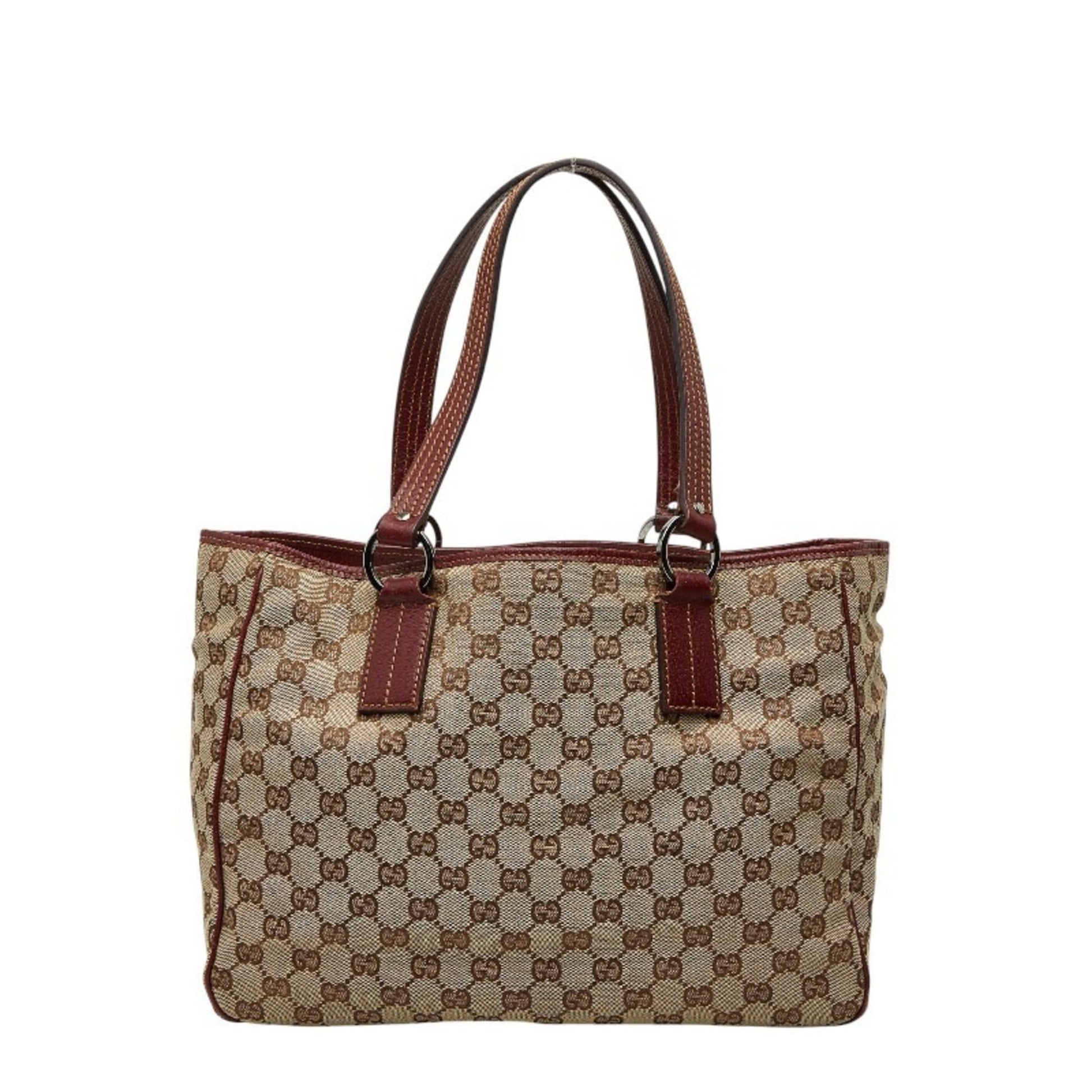 Gucci Beige Red Color Canvas Leather Handbag Tote Bag