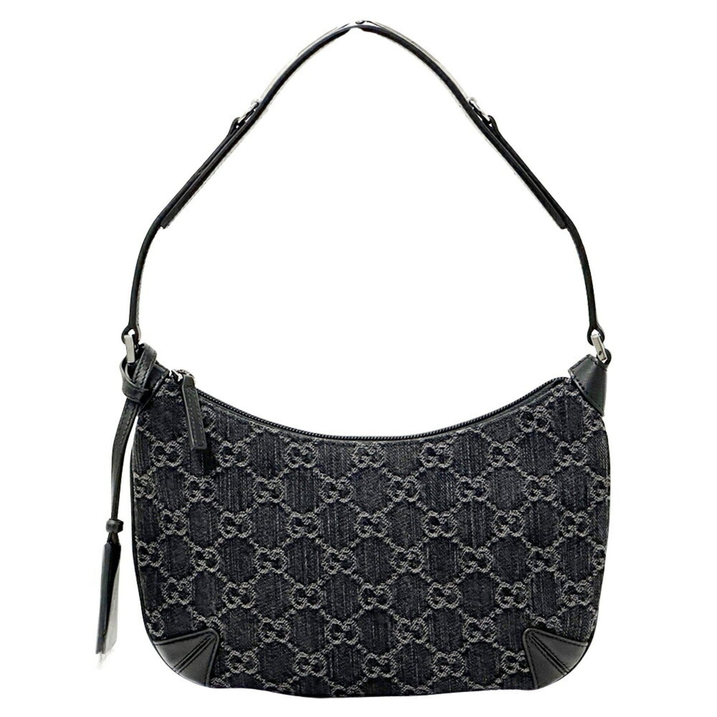 Gucci Black Gray Denim Leather Shoulder Bag