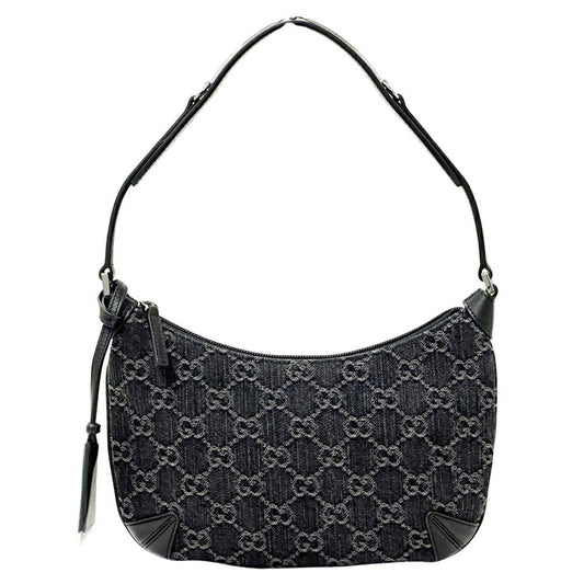 Gucci Black Gray Denim Leather Shoulder Bag