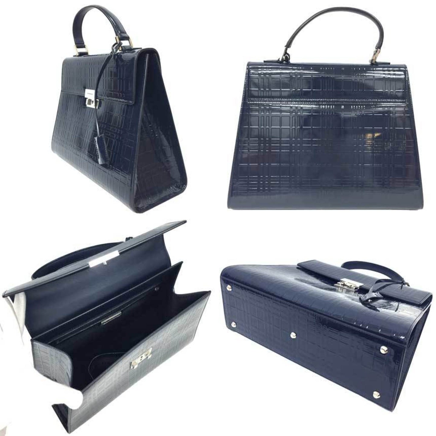 Burberry Handbag Tote Bag Leather Patent Navy
