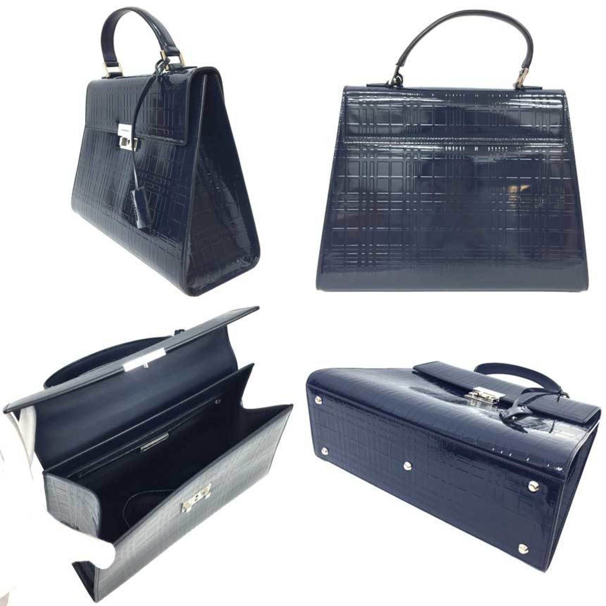 Burberry Handbag Tote Bag Leather Patent Navy