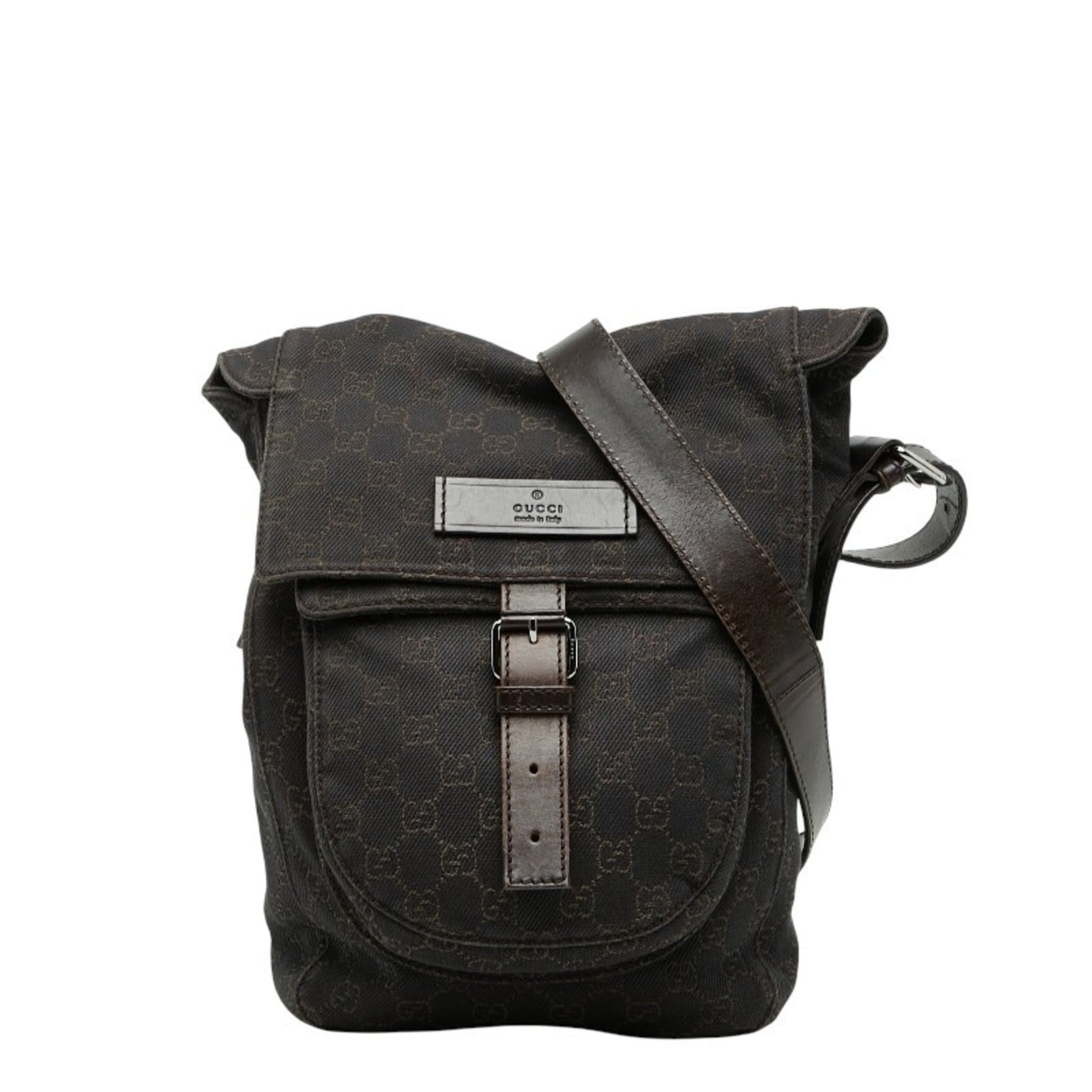 Gucci Brown Canvas Leather Shoulder Bag