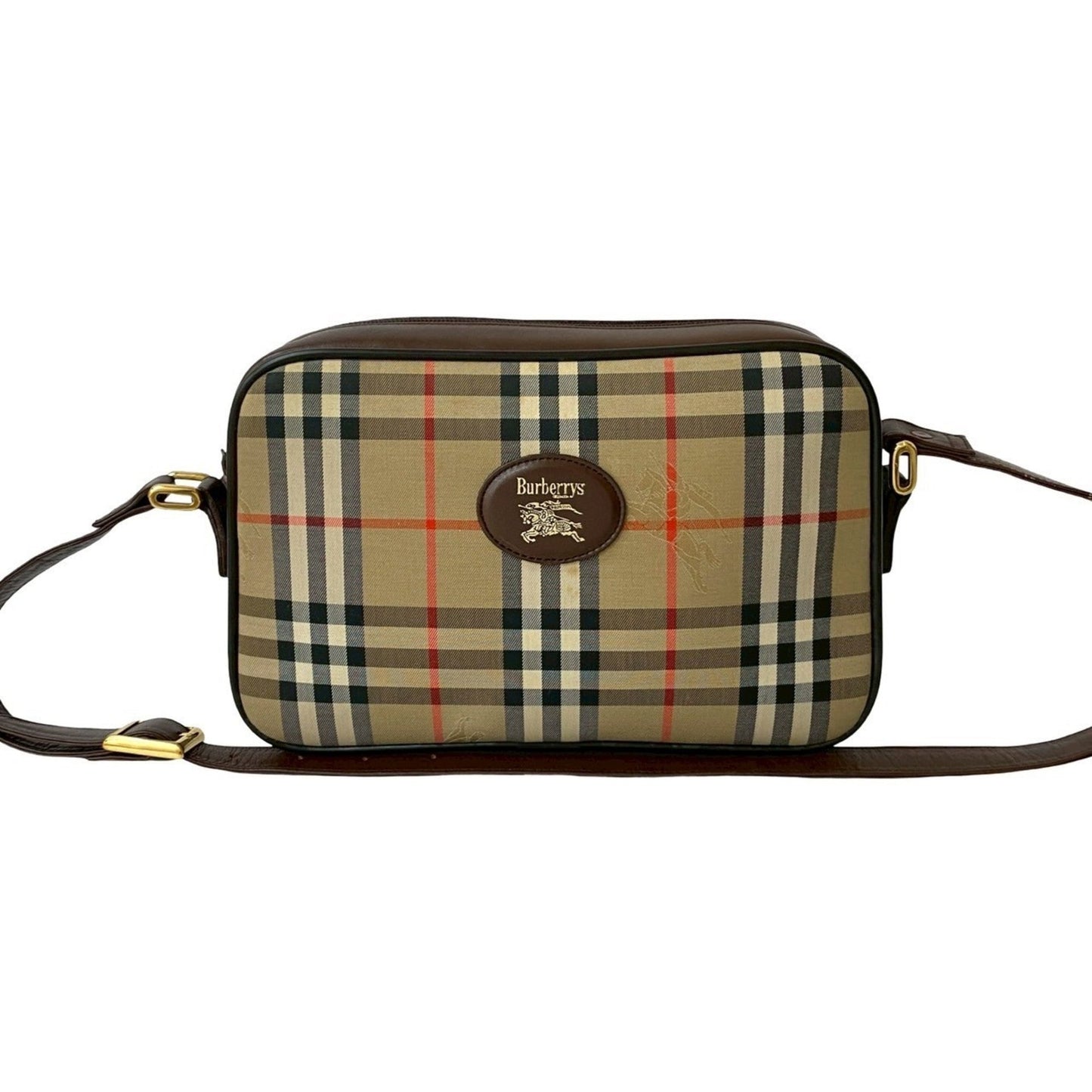 Burberry Red Color Pochette Shoulder Bag Leather Canvas Black