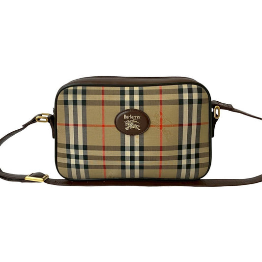 Burberry Red Color Pochette Shoulder Bag Leather Canvas Black