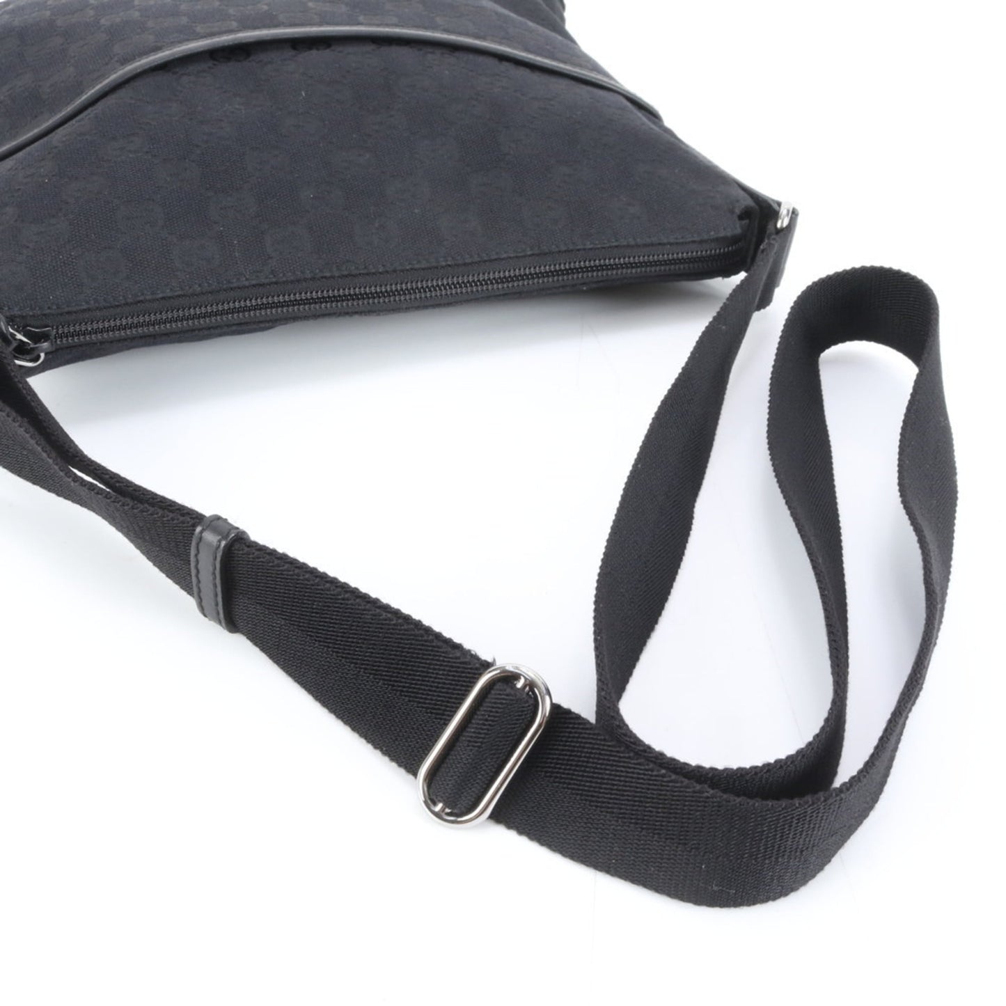 Gucci Black Leather Canvas Shoulder Bag