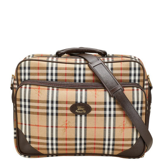 Burberry Boston Bag Shoulder Bag Leather Canvas Brown