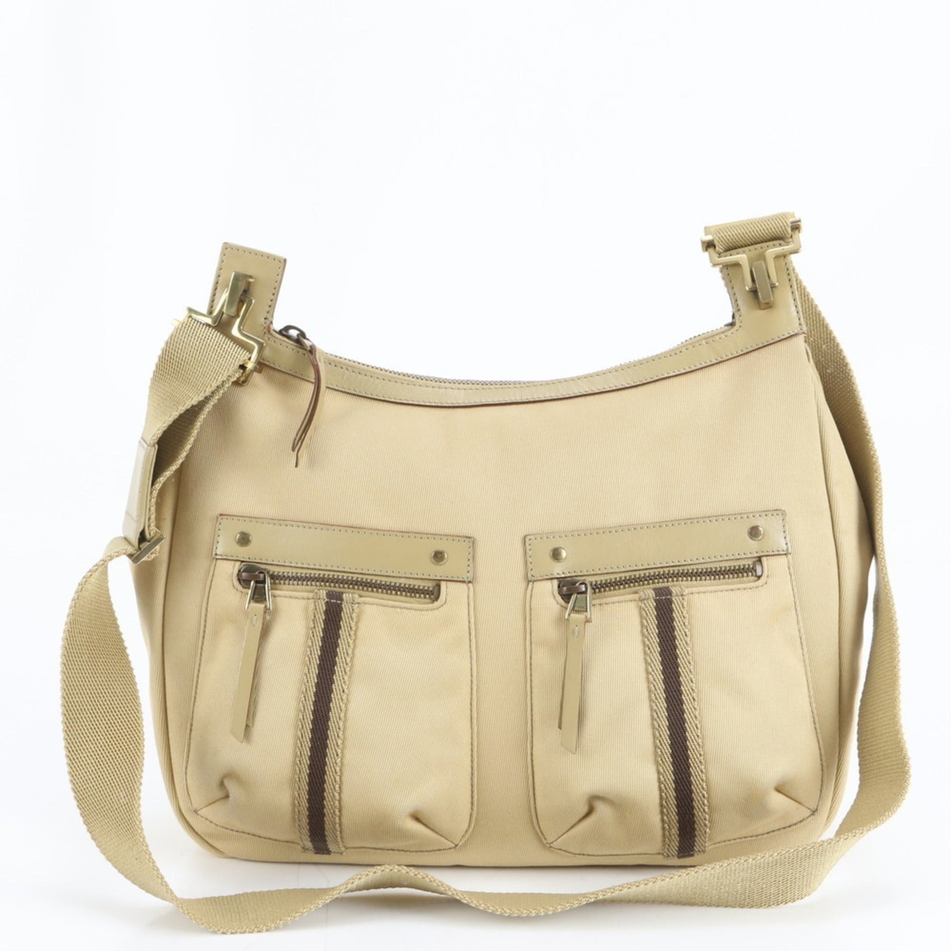 Gucci Yellow Leather Canvas Shoulder Bag