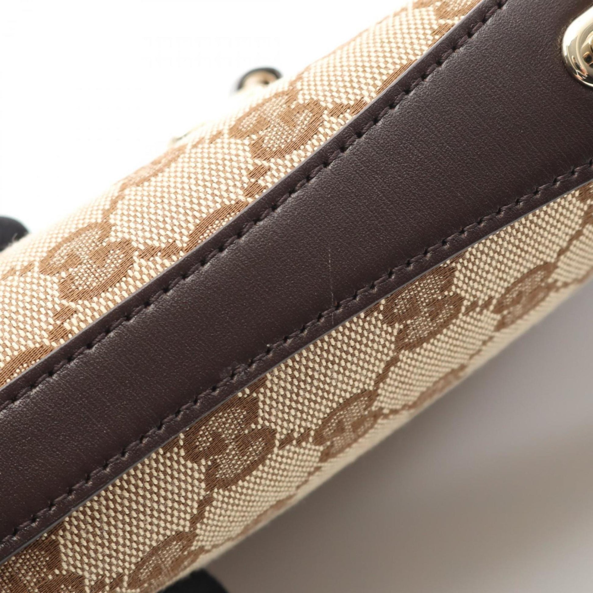 Gucci Beige Brown Canvas Leather Shoulder Bag