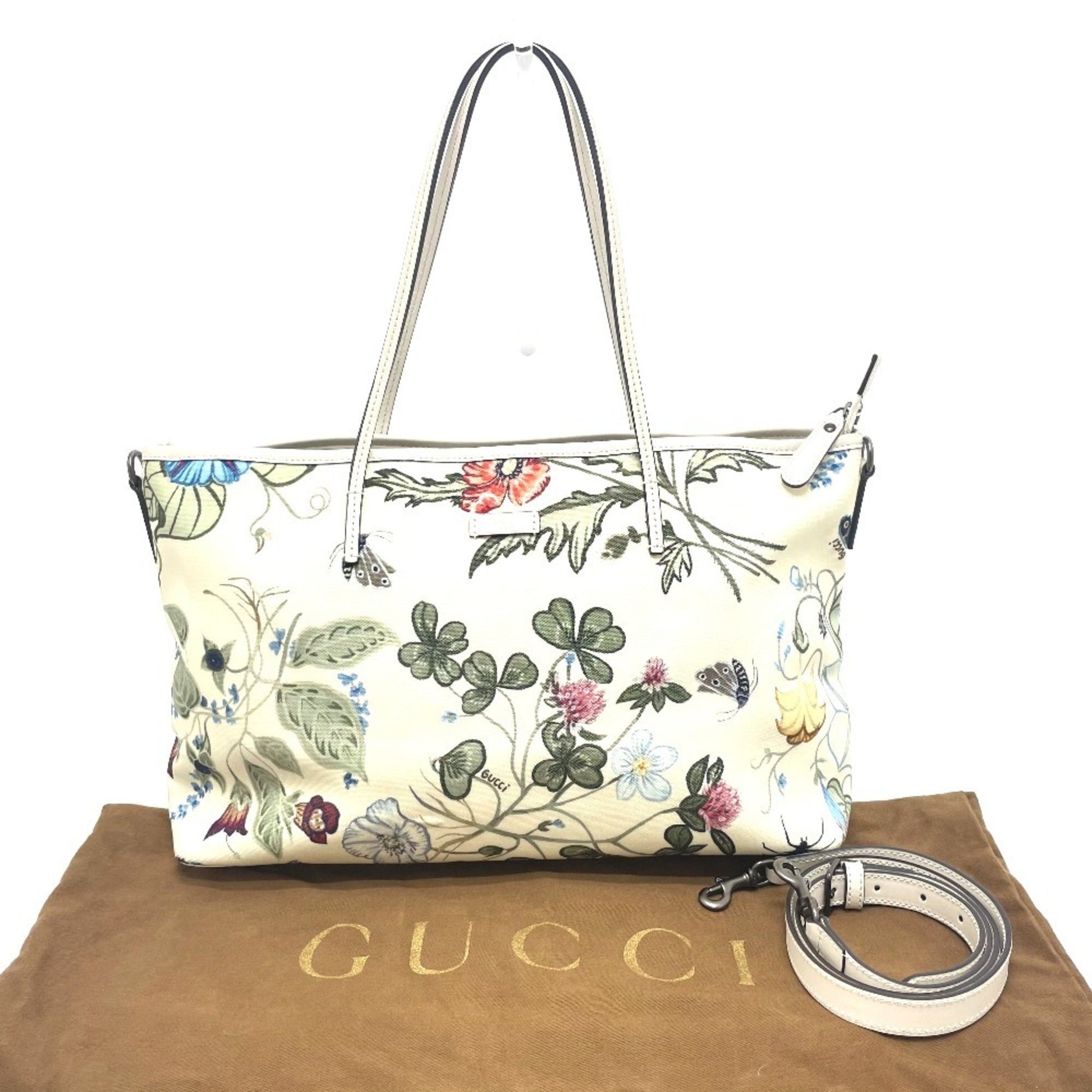 Gucci Ivory Multi-Color Leather Pvc Shoulder Bag Tote Bag