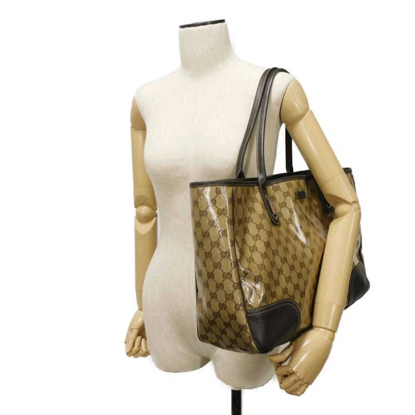 Gucci Beige Brown Gg Crystal Canvas Vinyl Coated Canvas Shoulder Bag Tote Bag