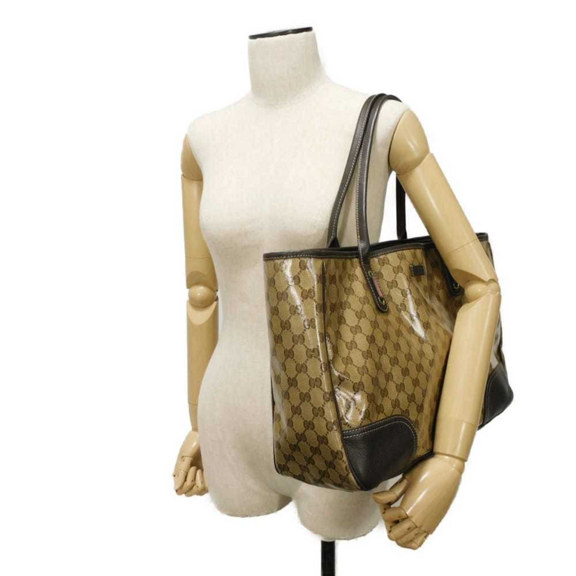 Gucci Beige Brown Gg Crystal Canvas Vinyl Coated Canvas Shoulder Bag Tote Bag