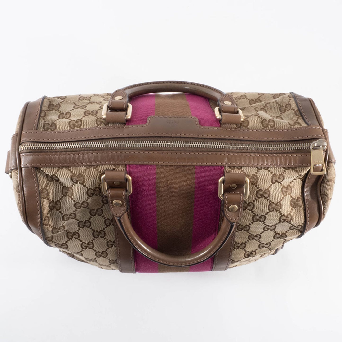 Gucci Brown Pink Gg Canvas Leather Boston Bag Shoulder Bag