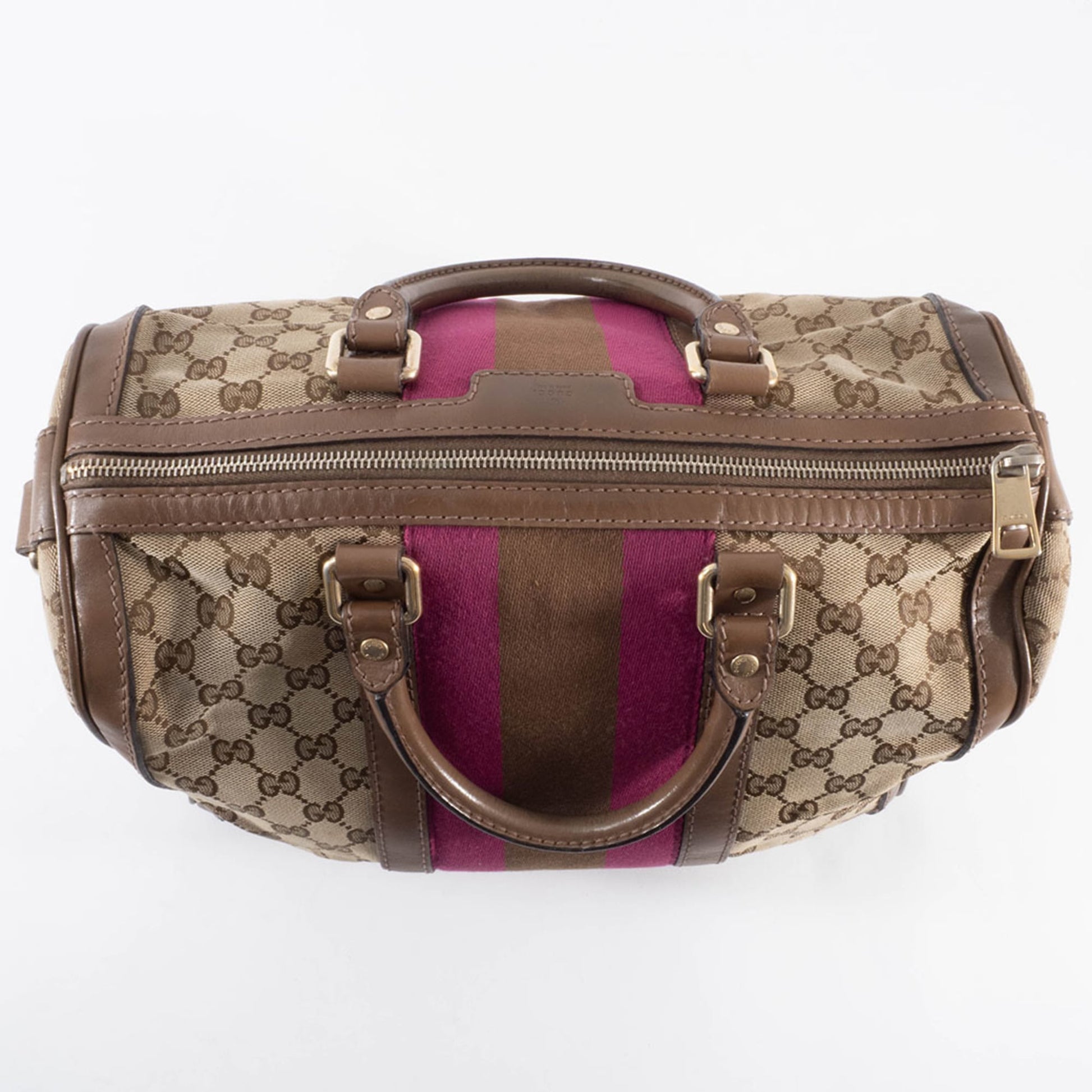 Gucci Brown Pink Gg Canvas Leather Boston Bag Shoulder Bag