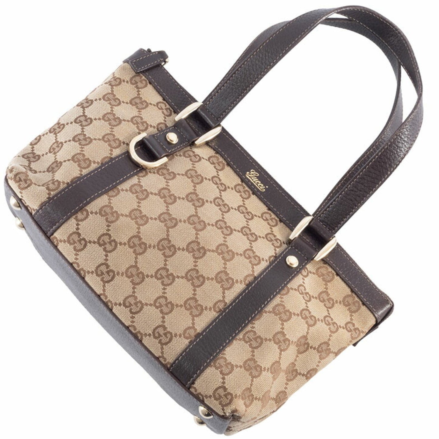 Gucci Gg Canvas Beige Brown Gg Canvas Leather Tote Bag