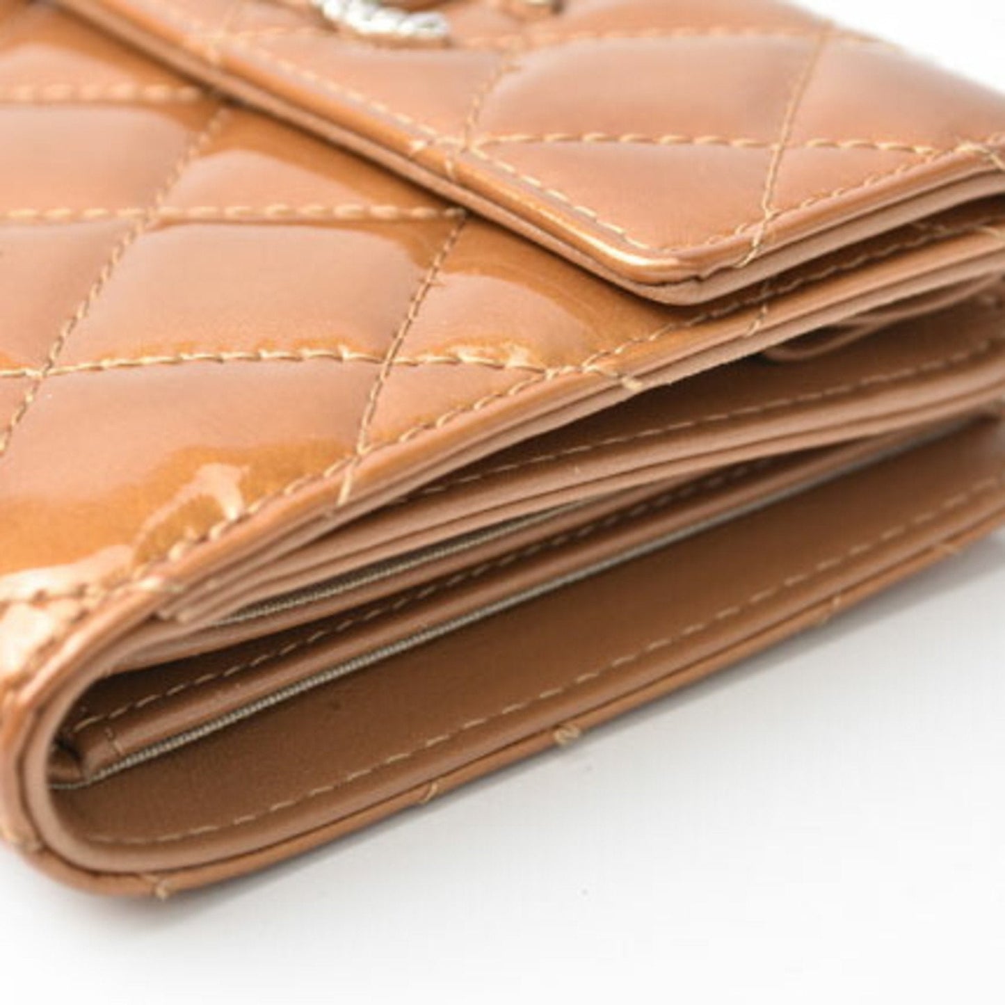 Chanel Wallet 8694  Folding Double Snap Brilliant Patent Leather Coco Mark Bronze